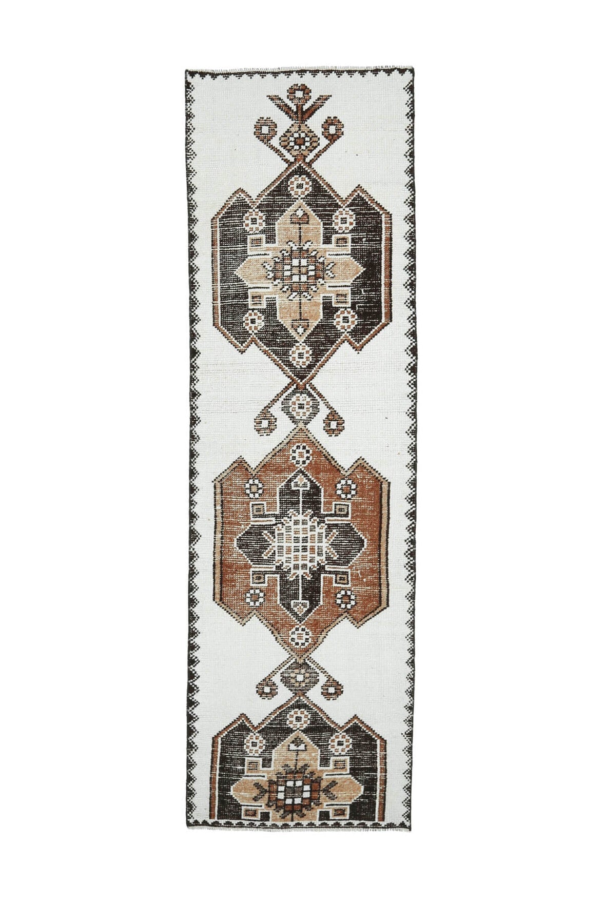 El yapımı vintage yolluk 91x315 cm oryantal desenli yün - açık alan görünümü