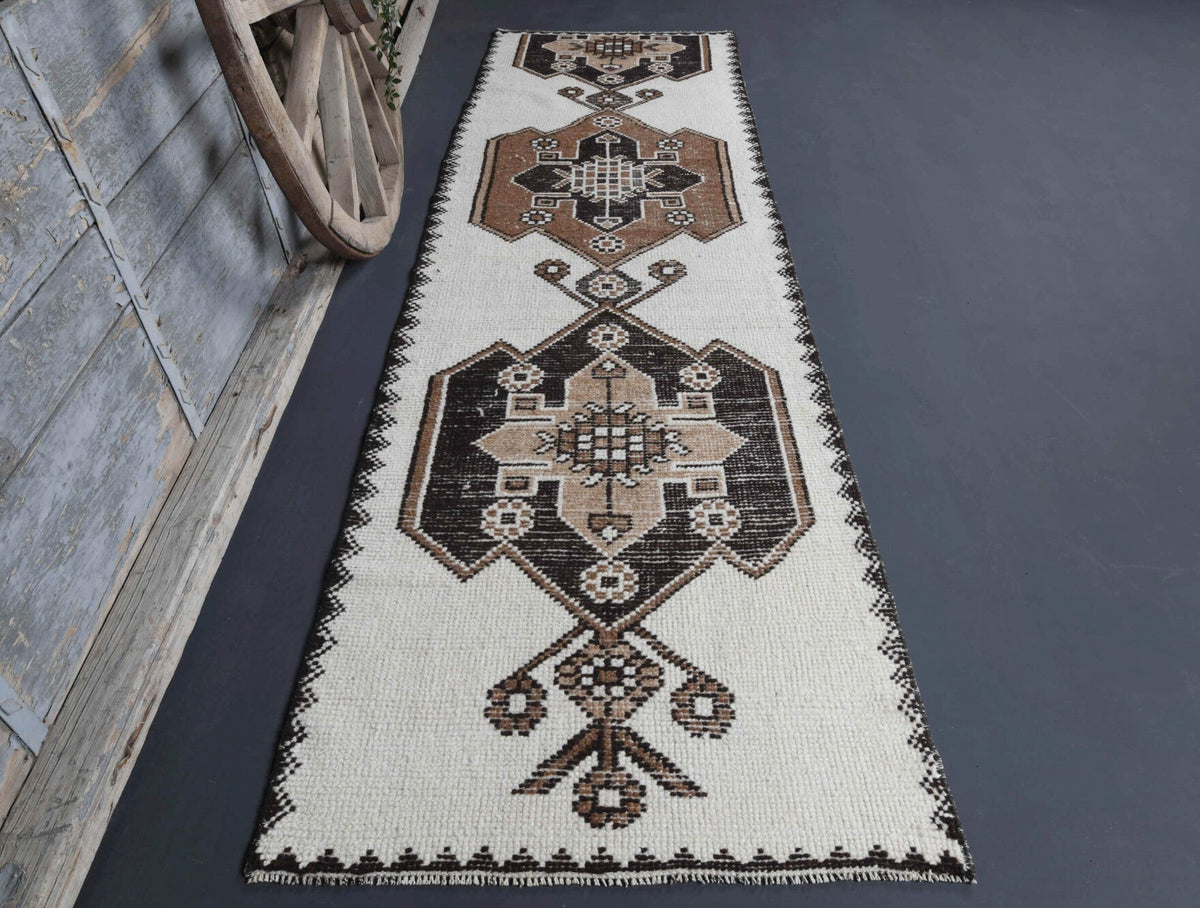 El yapımı vintage yolluk 91x315 cm oryantal desenli yün - detay görünümü