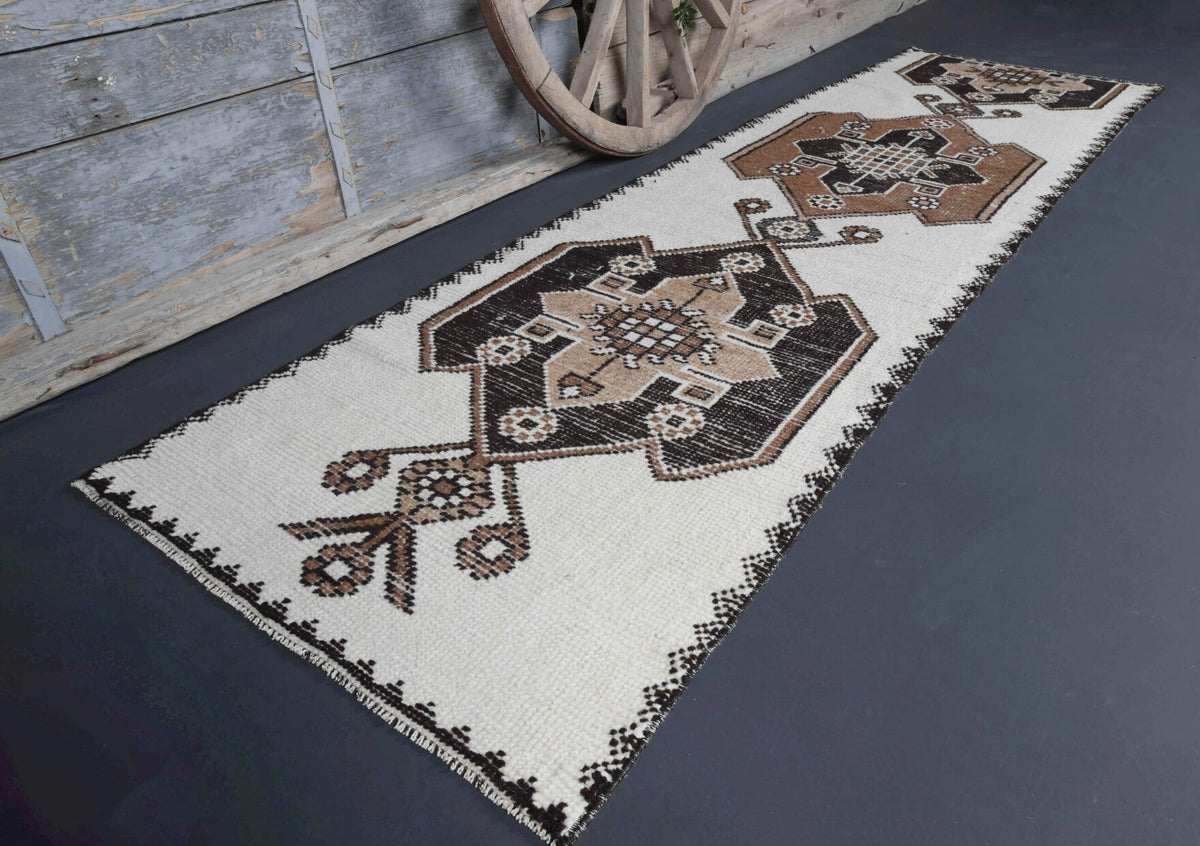 El yapımı vintage yolluk 91x315 cm oryantal desenli yün - mekan görünümü
