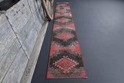 1970'lerden Anadolu kökenli geometrik desenli el dokuma vintage yolluk, 55x345 cm