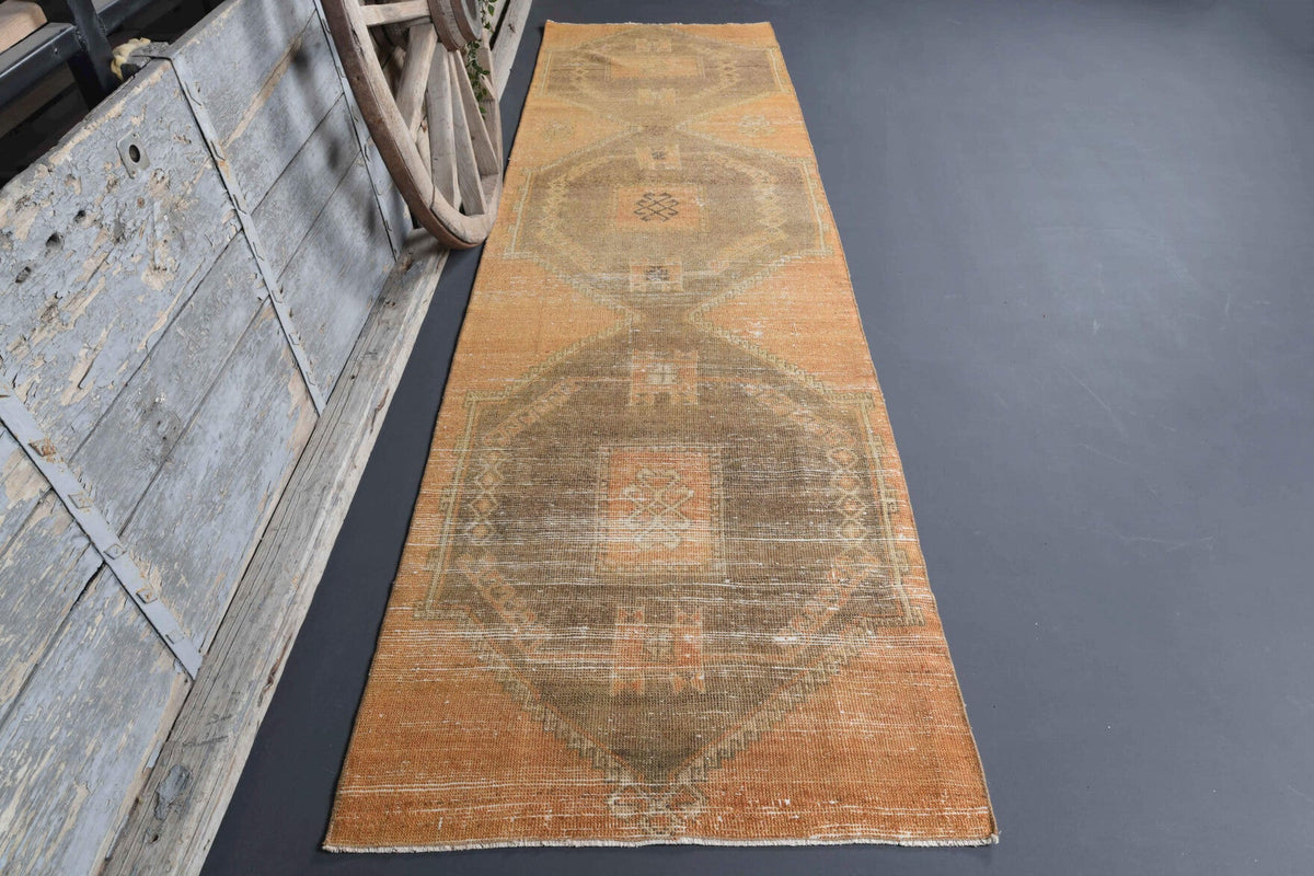 El yapımı vintage yolluk 97x351 cm geometrik desenli yün - detay görünümü