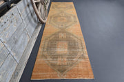 1970'lerden Anadolu kökenli geometrik desenli el dokuma vintage yolluk, 97x350 cm