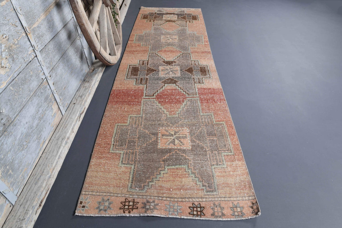 El yapımı vintage yolluk 91x318 cm geometrik desenli yün - detay görünümü