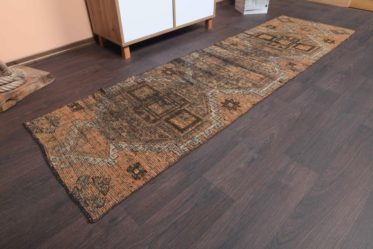 El yapımı vintage yolluk 71x257 cm ombre desenli yün - yakın çekim doku detayı