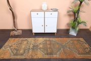 1970'lerden Anadolu kökenli oryantal desenli el dokuma vintage yolluk, 90x270 cm