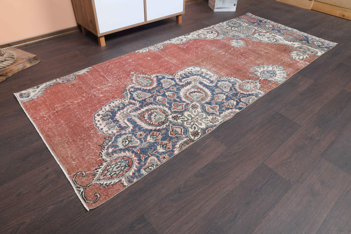 El yapımı vintage yolluk 91x244 cm oryantal desenli yün - yakın çekim doku detayı