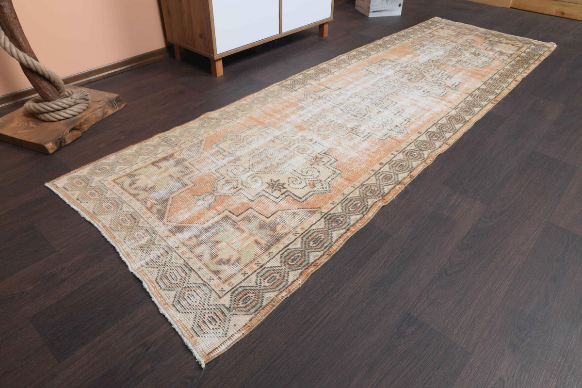 El yapımı vintage yolluk 61x274 cm oryantal desenli yün - yakın çekim doku detayı