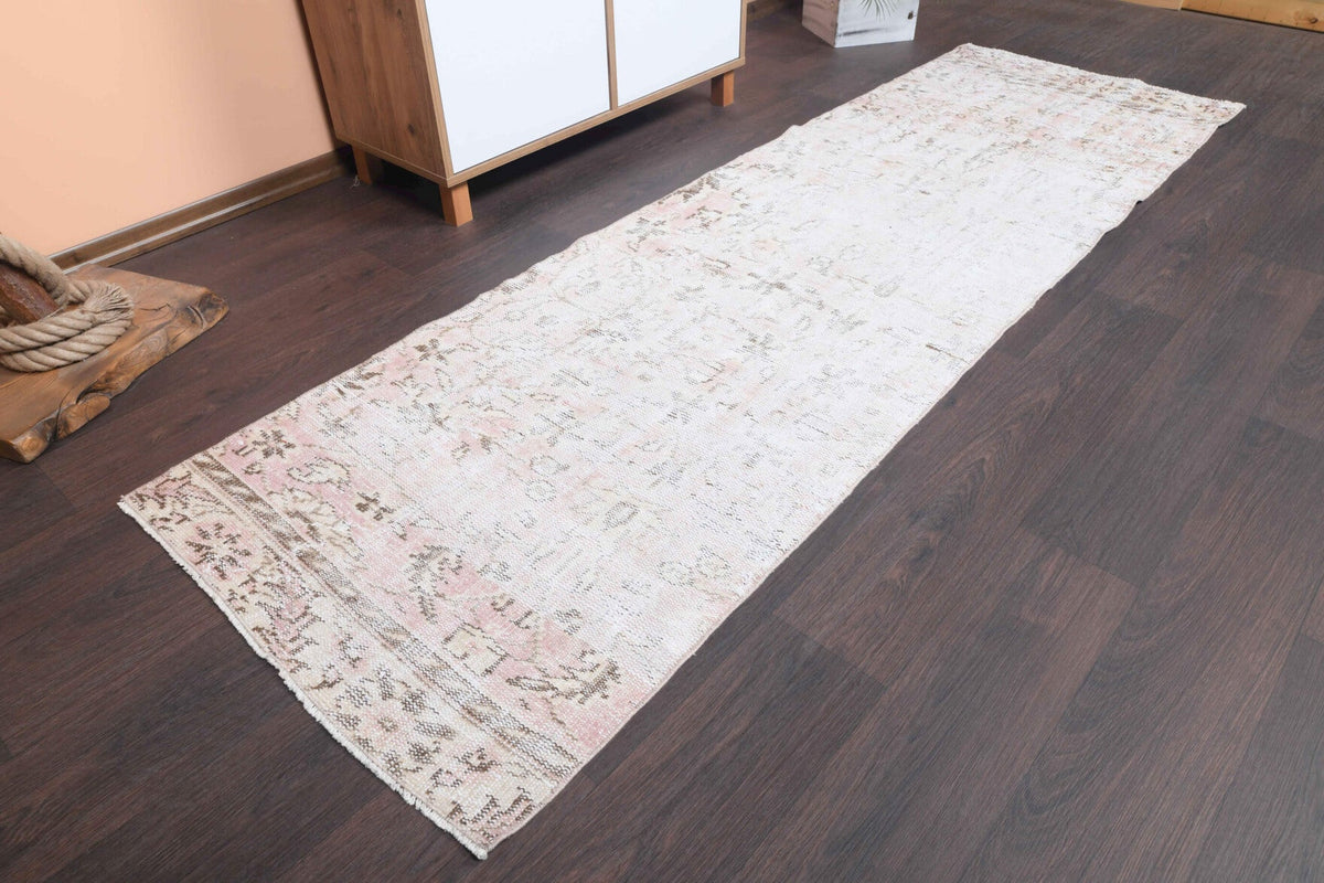 El yapımı vintage yolluk 79x259 cm çiçek desenli desenli yün - yakın çekim doku detayı