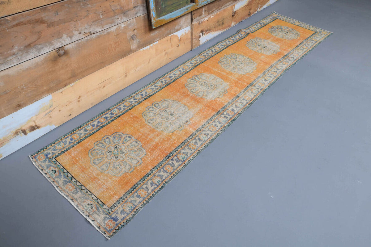 El yapımı vintage yolluk 79x305 cm oryantal desenli yün - detay görünümü