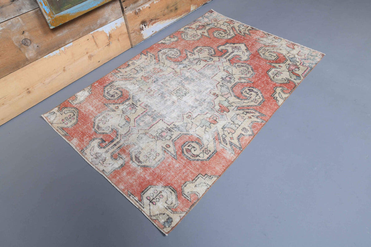 El yapımı vintage halı 104x183 cm oryantal desenli yün - detay görünümü
