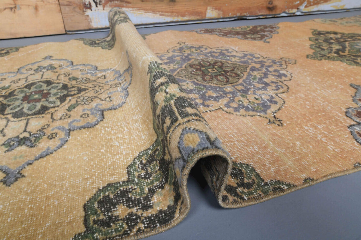 Antre ve koridor için oryantal desenli el dokuma vintage yolluk – 93x371 cm