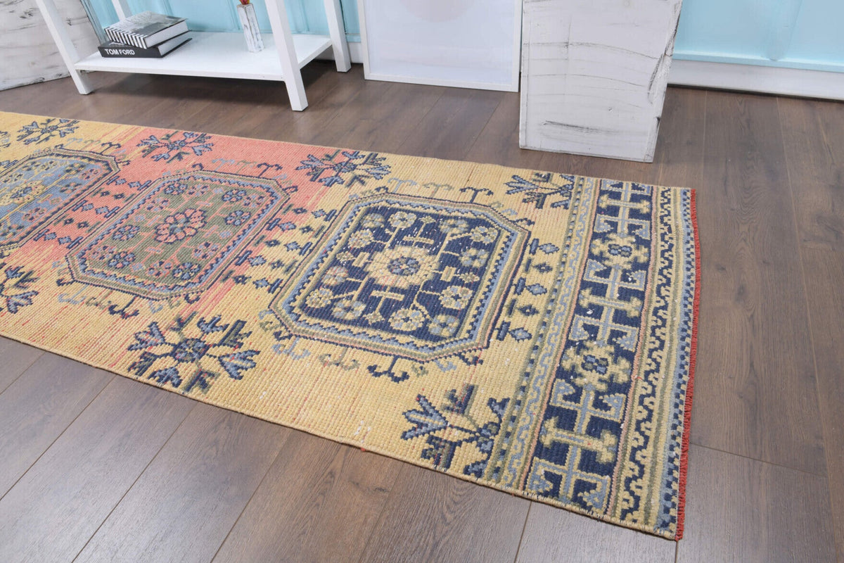 Antre ve koridor için çiçek desenli el dokuma vintage yolluk – 82x330 cm