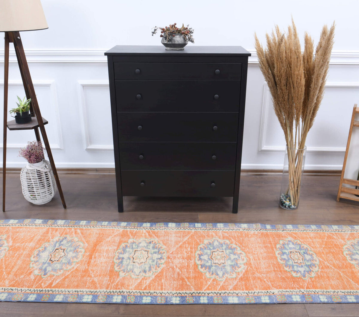 El yapımı vintage yolluk 76x325 cm oryantal desenli yün - detay görünümü