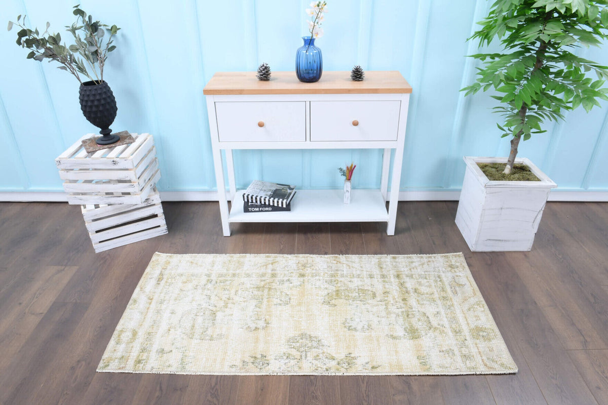 El yapımı vintage halı 76x165 cm oryantal desenli yün - detay görünümü