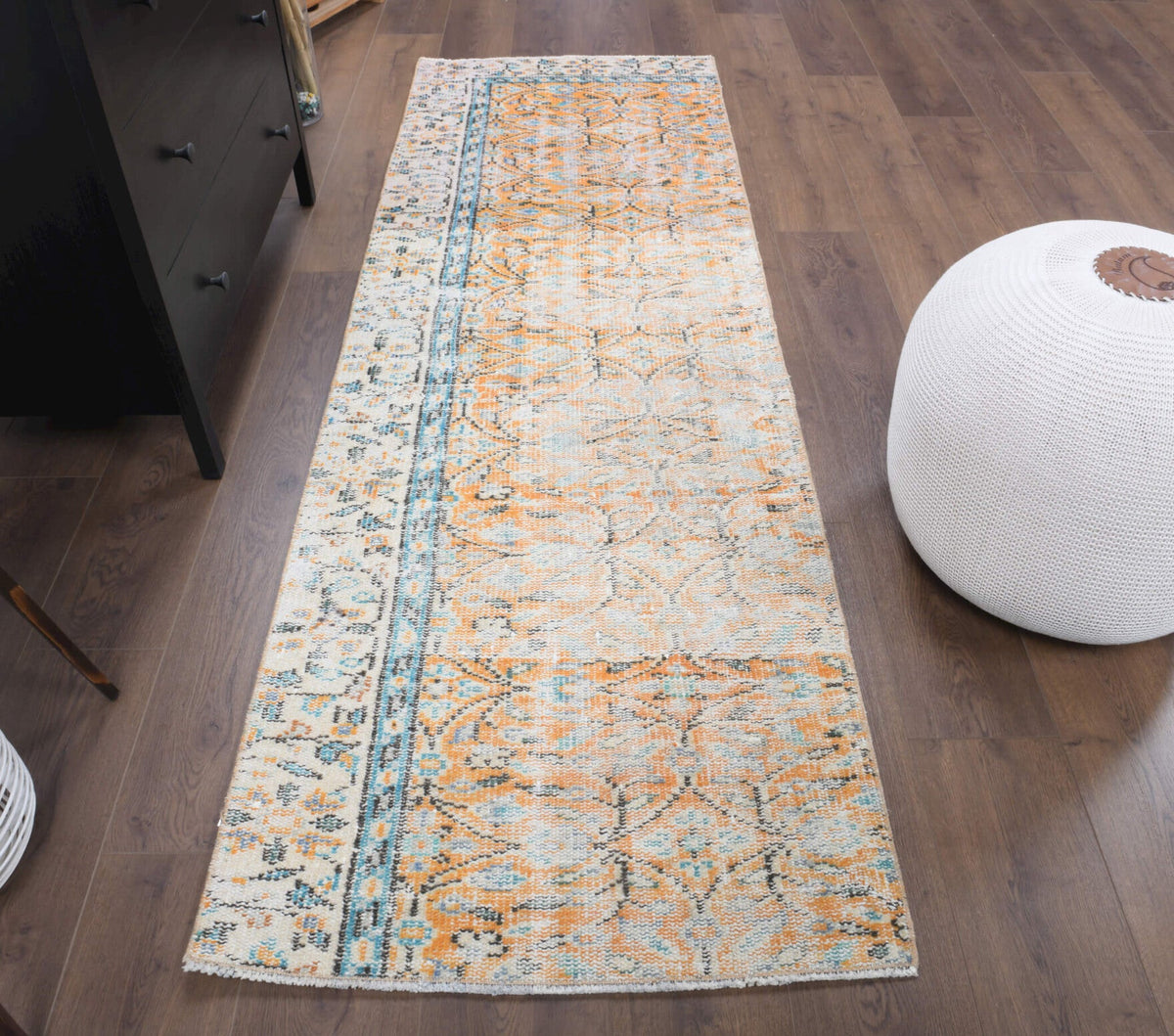El yapımı vintage yolluk 79x234 cm çiçek desenli desenli yün - yakın çekim doku detayı