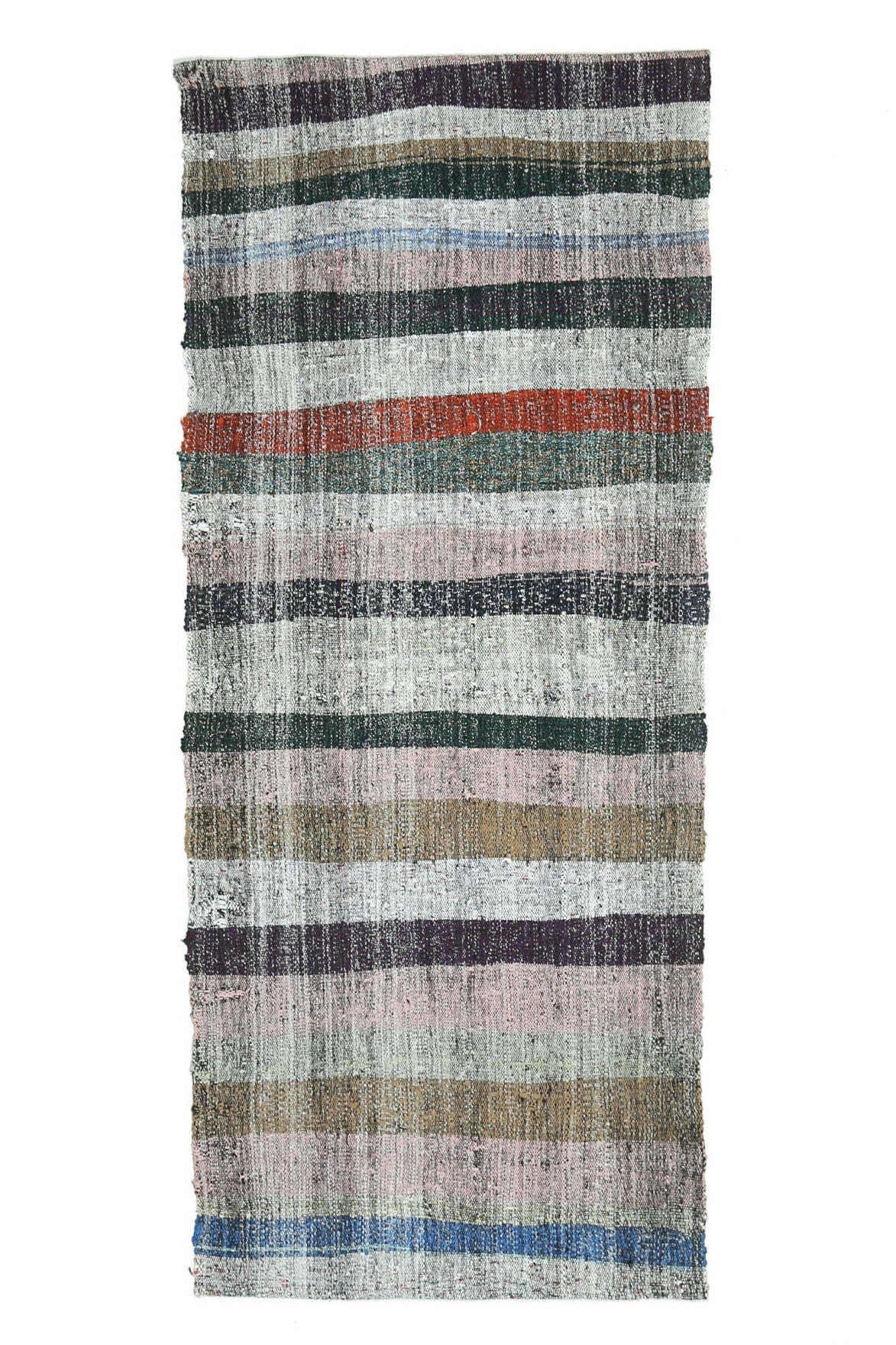 110x270 cm gri çizgili vintage kilim yolluk – üstten tam görünüm
