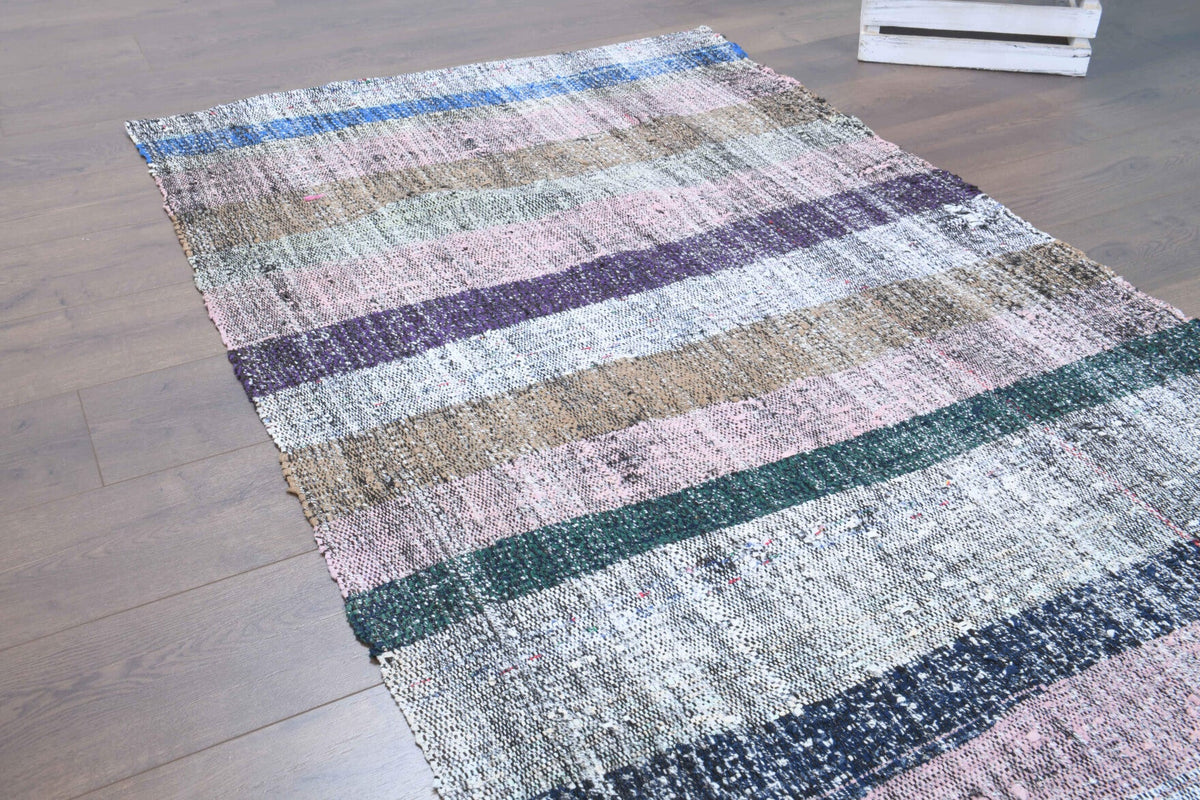 Antre ve koridor için çizgili vintage kilim yolluk – 110x270 cm