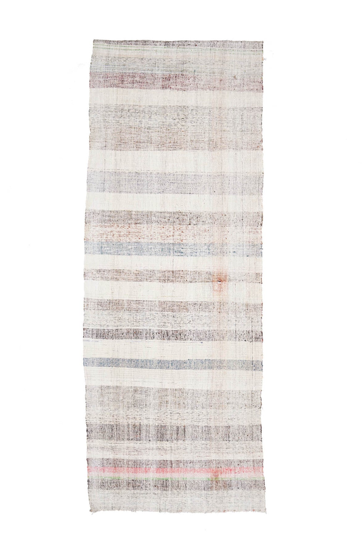 112x328 cm beyaz ve gri çizgili vintage kilim yolluk – üstten tam görünüm