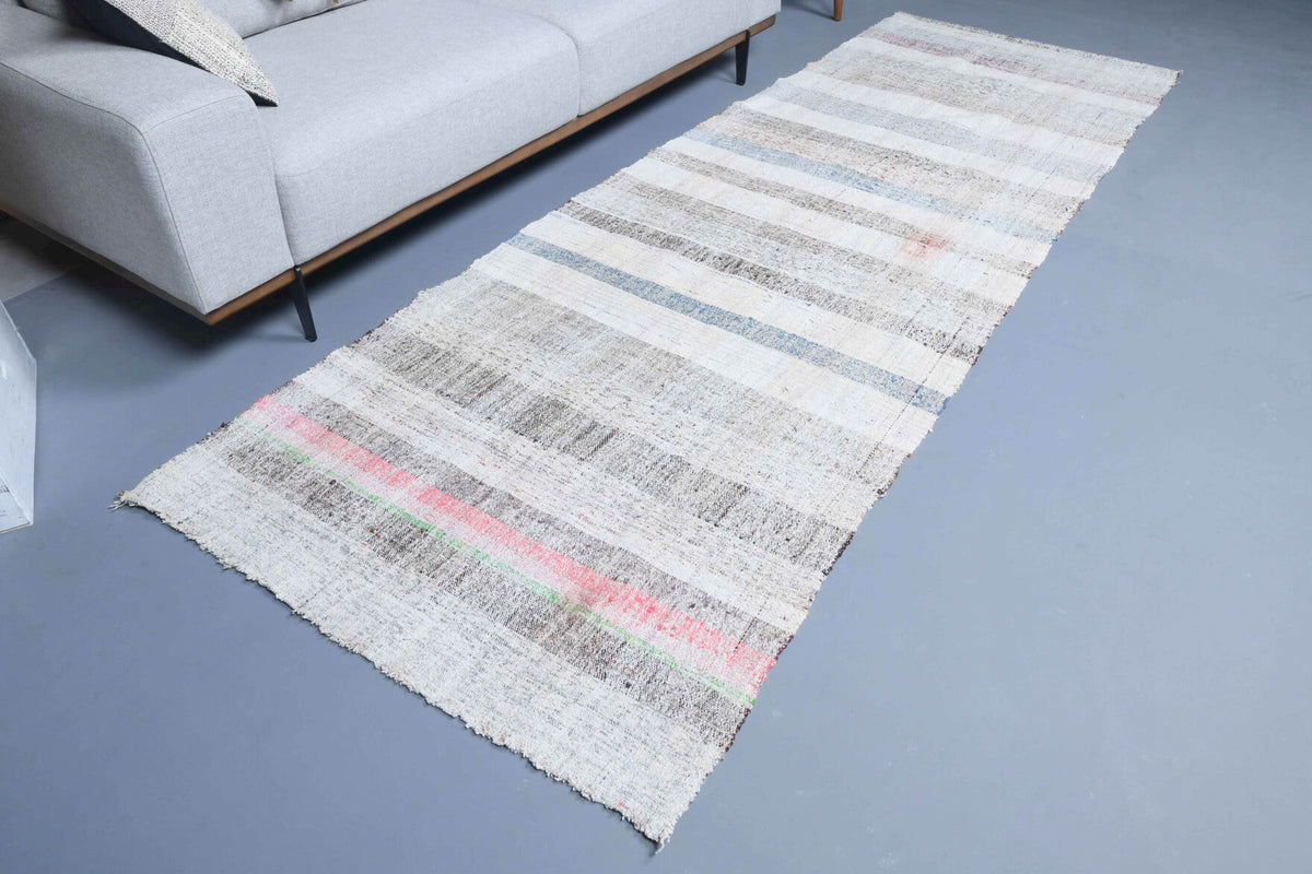 El yapımı vintage yolluk 112x330 cm çizgili desenli yün - yakın çekim doku detayı