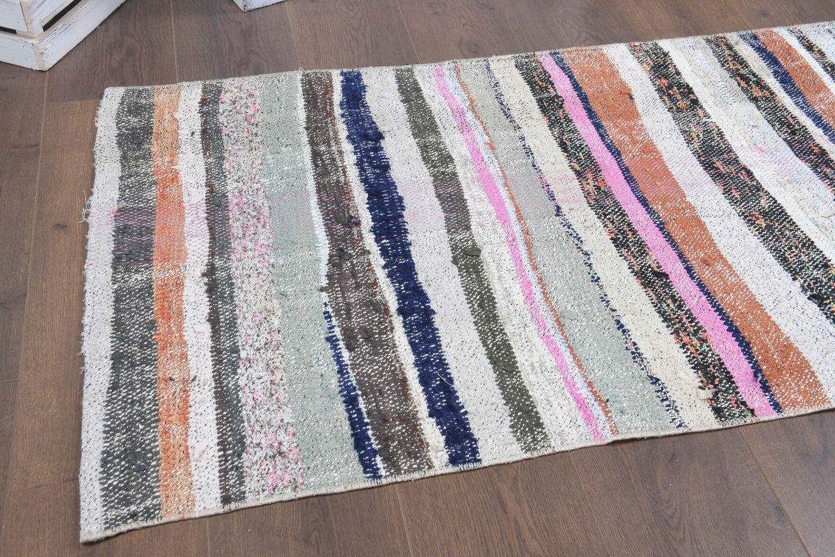 El yapımı vintage yolluk 79x229 cm kilim desenli yün - yakın çekim doku detayı