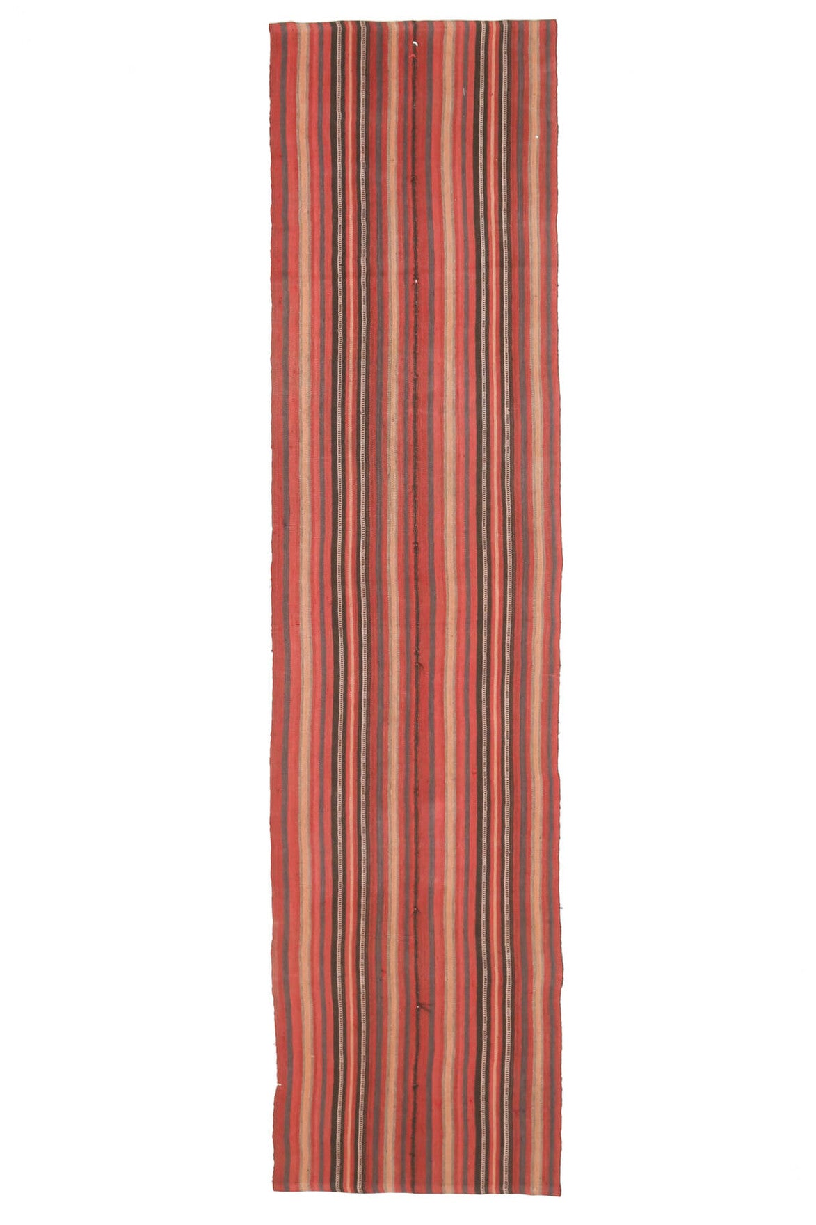 75x312 cm kırmızı çizgili vintage kilim yolluk – üstten tam görünüm