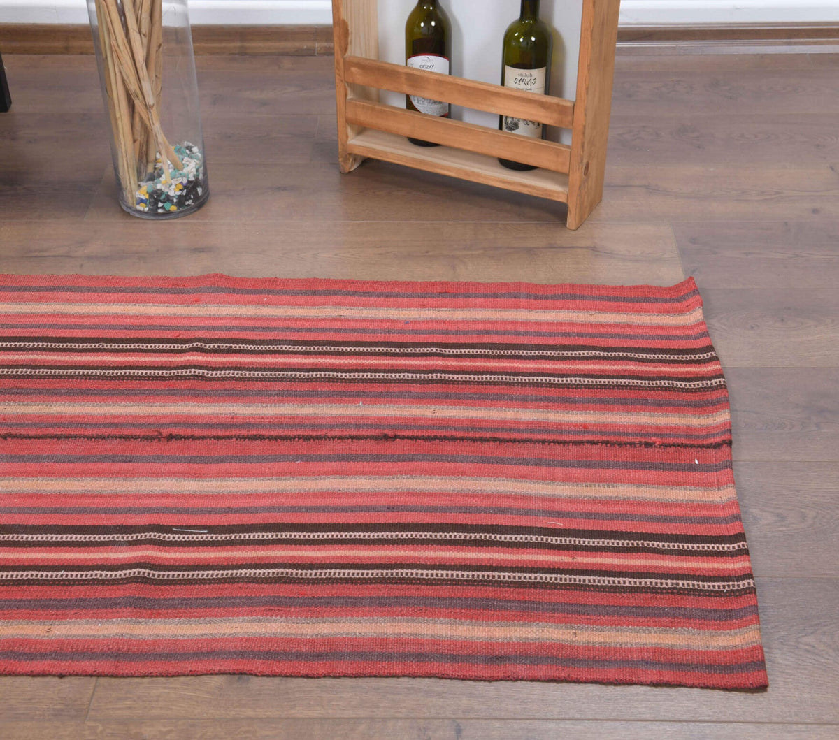 Antre ve koridor için çizgili vintage kilim yolluk – 75x312 cm