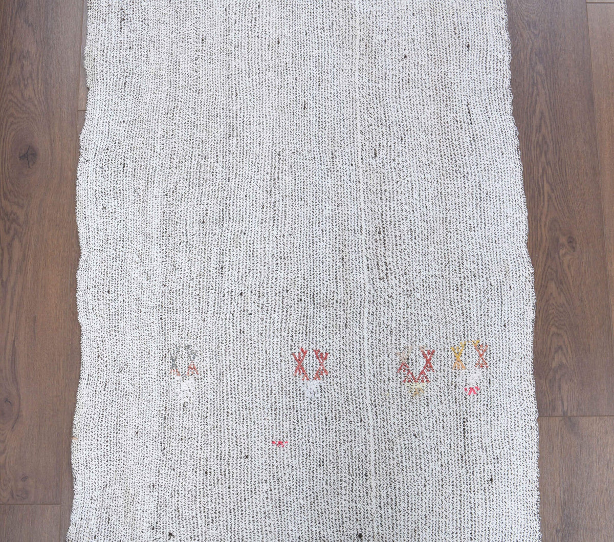 El yapımı vintage yolluk 79x218 cm kilim desenli yün - detay görünümü