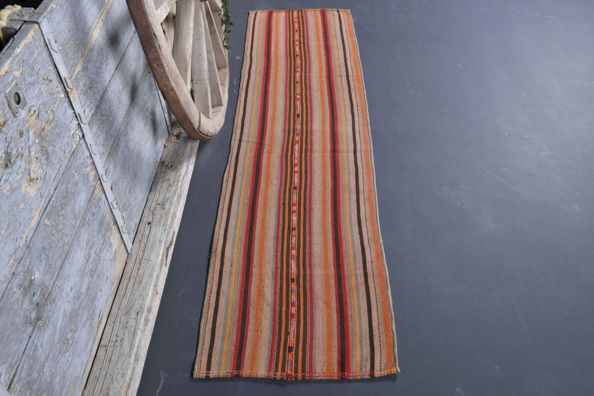 1960'lardan Anadolu kökenli çizgili vintage kilim yolluk, 53x220 cm