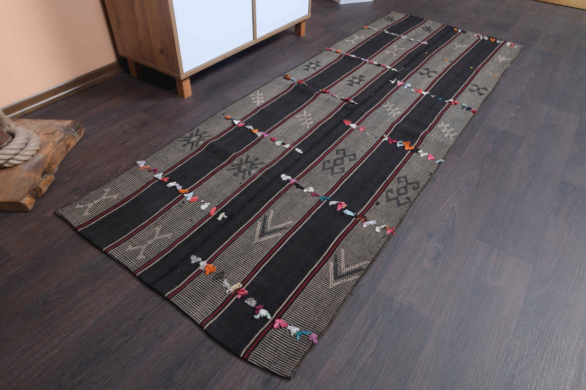 El yapımı vintage yolluk 86x234 cm çizgili desenli yün - detay görünümü