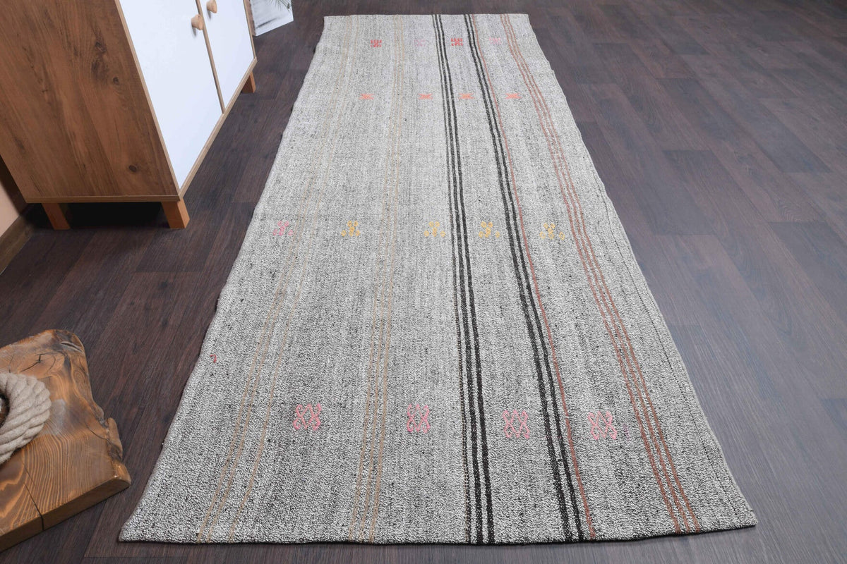 El yapımı vintage yolluk 102x264 cm düz desenli yün - yakın çekim doku detayı
