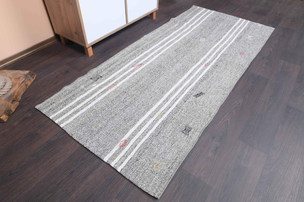El yapımı vintage yolluk 94x211 cm çizgili desenli yün - detay görünümü