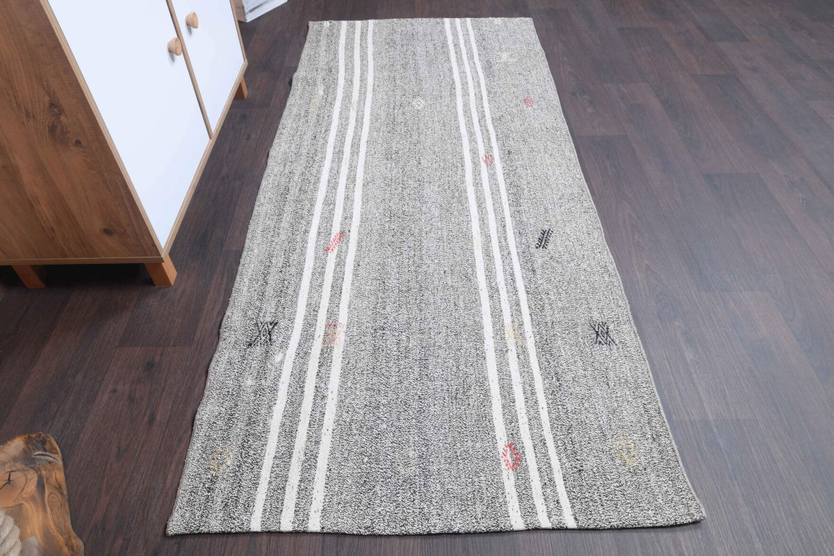 El yapımı vintage yolluk 94x211 cm çizgili desenli yün - yakın çekim doku detayı