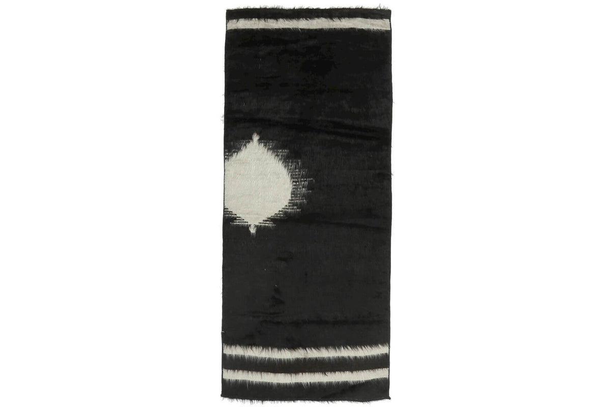 77x174 cm siyah ve gri düz zeminli vintage kilim yolluk – üstten tam görünüm