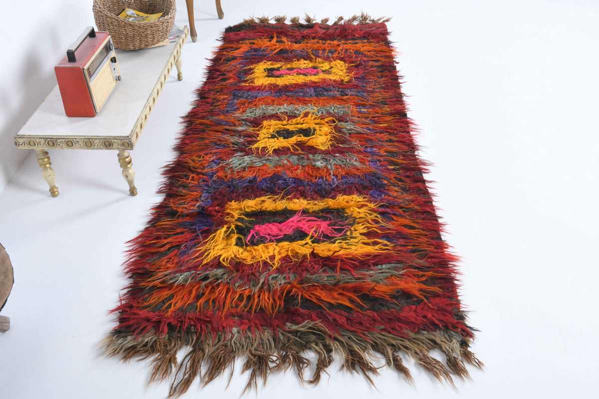 El yapımı vintage yolluk 102x246 cm çizgili desenli yün - detay görünümü