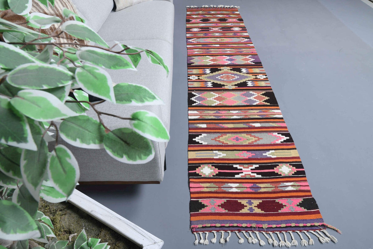 El yapımı vintage yolluk 71x307 cm tribal desenli yün - detay görünümü