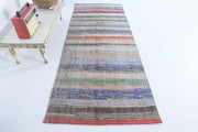 1960'lardan Anadolu kökenli çizgili vintage kilim yolluk, 90x227 cm