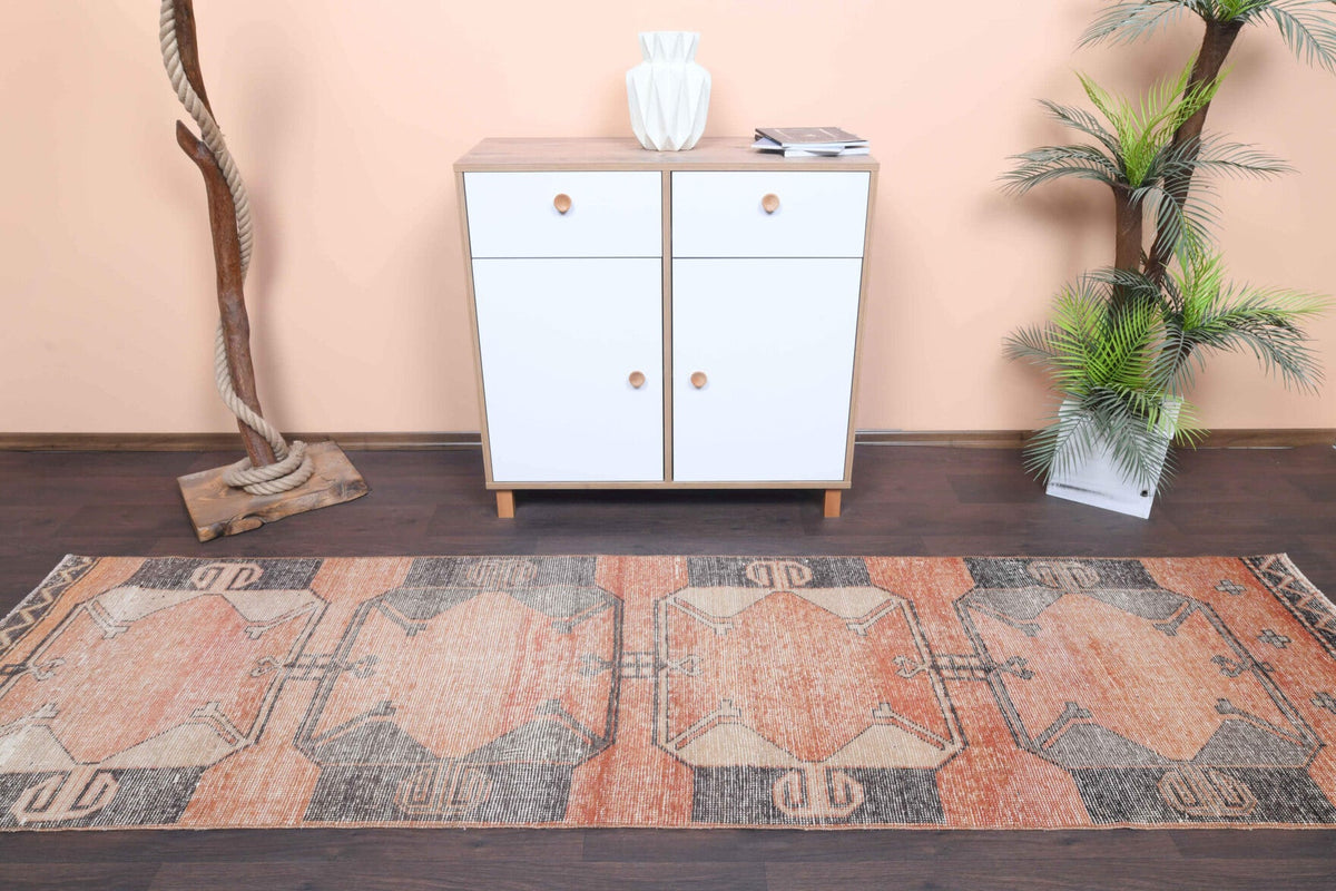 El yapımı vintage yolluk 81x305 cm tribal desenli yün - yakın çekim doku detayı