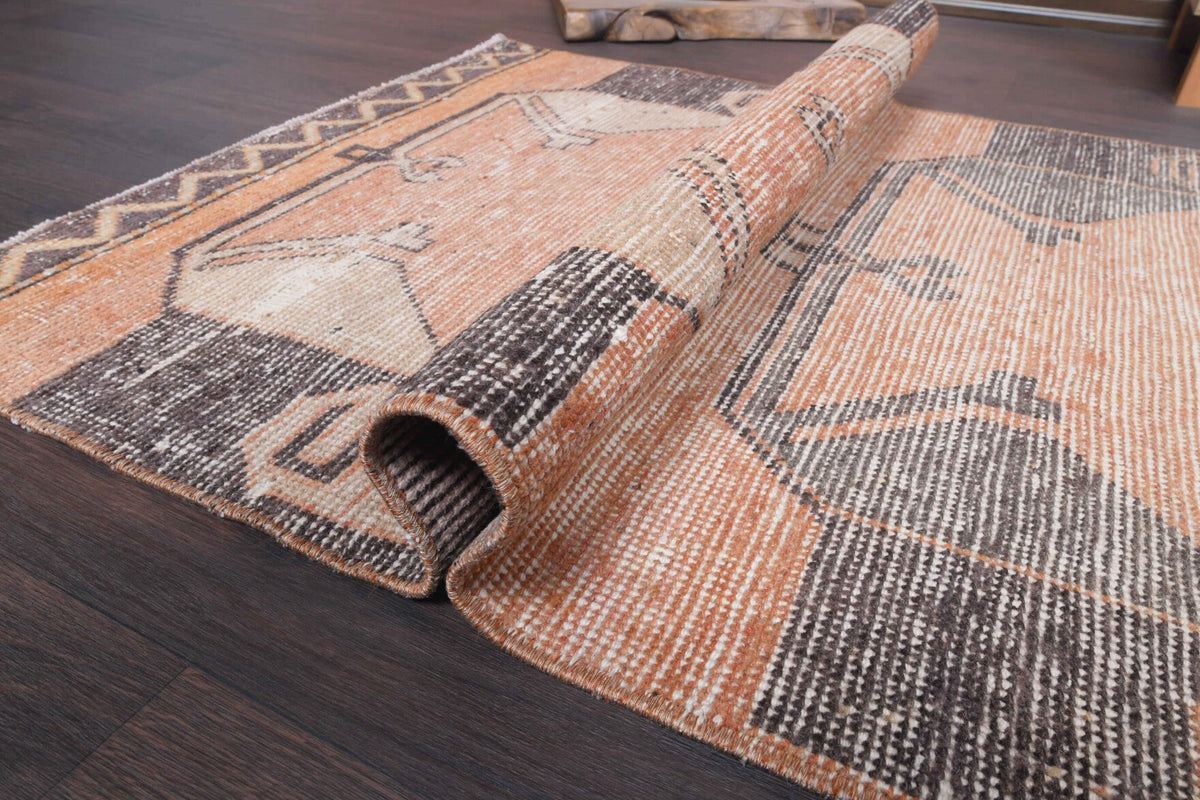 Antre ve koridor için tribal desenli el dokuma vintage yolluk – 83x305 cm