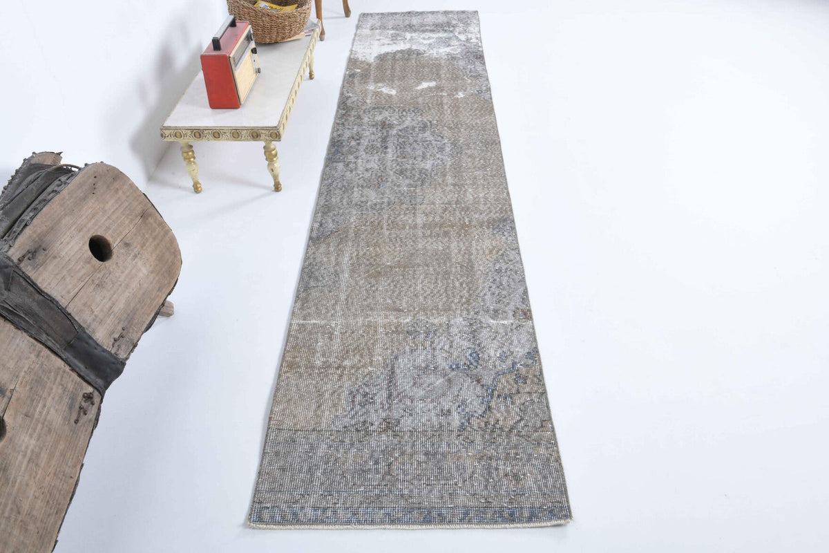 El yapımı vintage yolluk 74x323 cm soyut desenli yün - detay görünümü