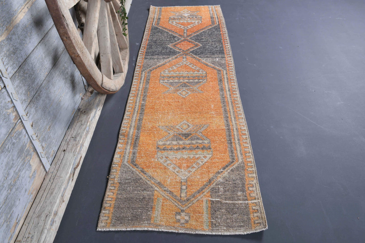 El yapımı vintage yolluk 64x229 cm oryantal desenli yün - detay görünümü