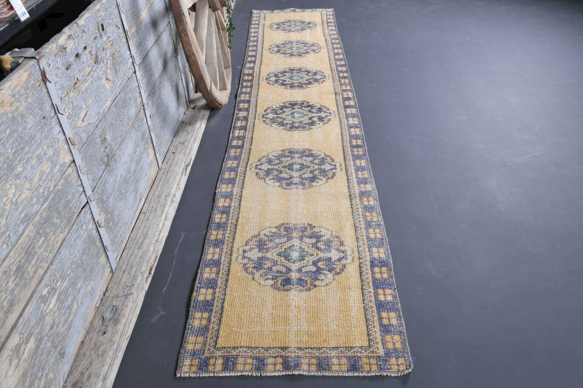 El yapımı vintage yolluk 89x356 cm oryantal desenli yün - detay görünümü