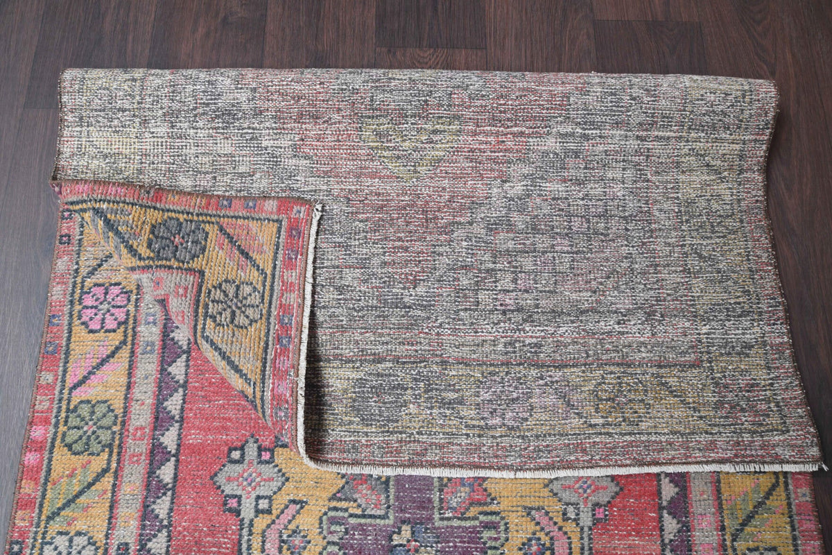 Vintage yolluk 98x280 cm – pembe, turuncu ve bej oryantal desenli, el dokuma