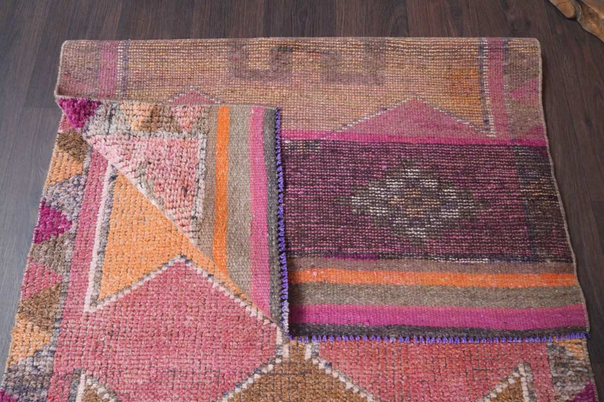 Vintage yolluk 101x333 cm – turuncu ve pembe oryantal desenli, el dokuma
