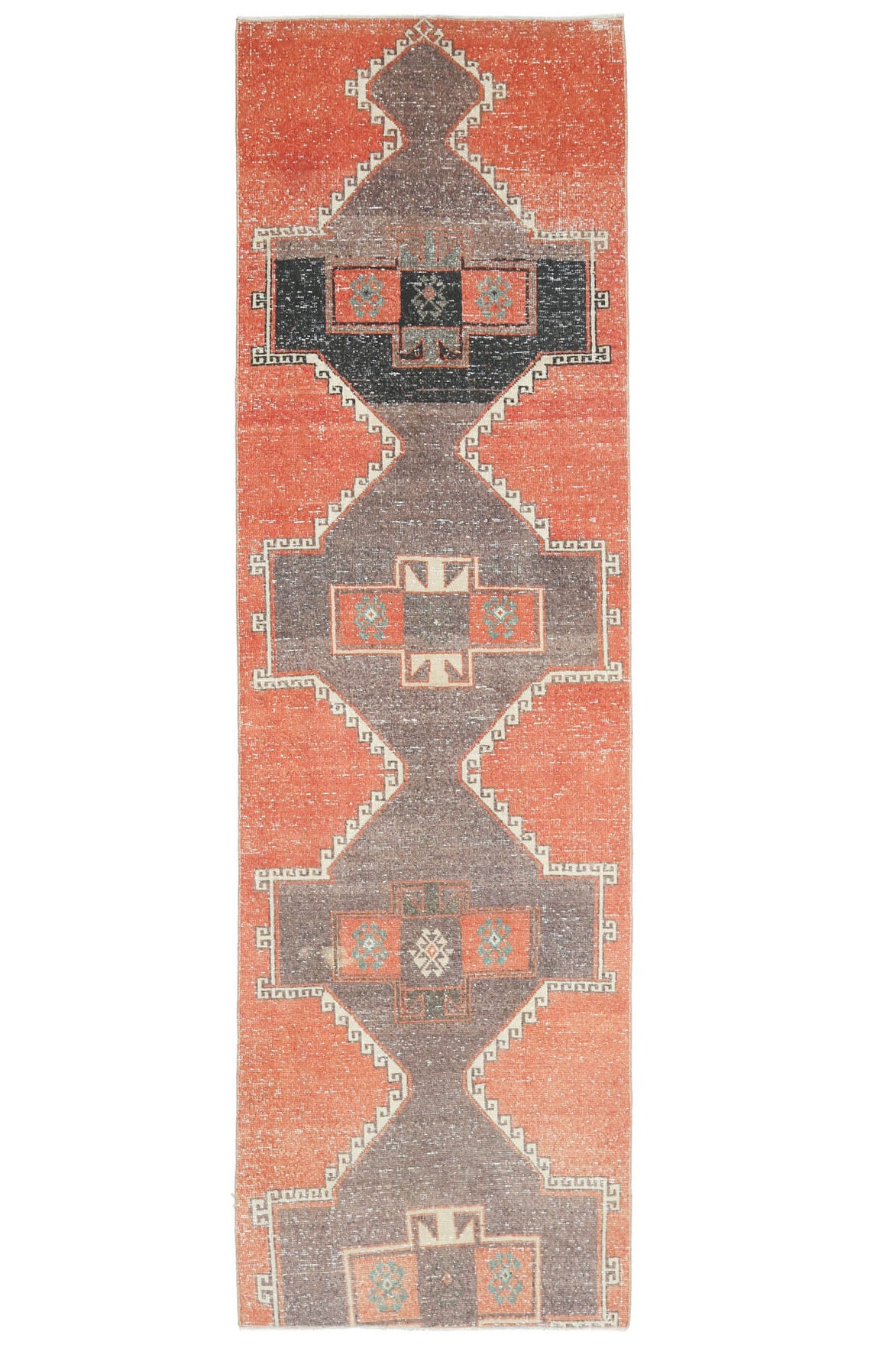 El yapımı vintage yolluk 91x305 cm geometrik desenli yün - farklı açıdan görünüm