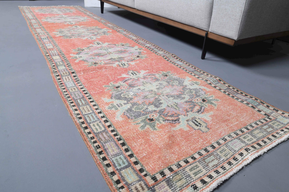 Antre ve koridor için oryantal desenli el dokuma vintage yolluk – 79x324 cm