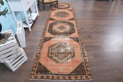 1970'lerden Anadolu kökenli geometrik desenli el dokuma vintage yolluk, 102x388 cm