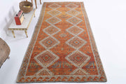 1970'lerden Anadolu kökenli geometrik desenli el dokuma vintage yolluk, 150x333 cm