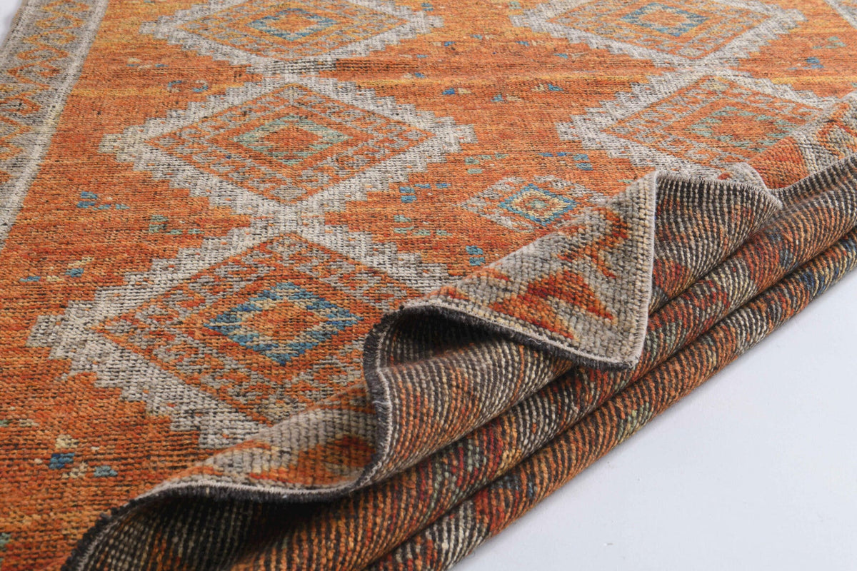 Antre ve koridor için geometrik desenli el dokuma vintage yolluk – 150x333 cm