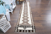 1970'lerden Anadolu kökenli geometrik desenli el dokuma vintage yolluk, 78x354 cm