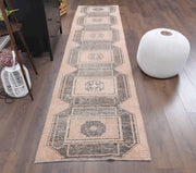 1970'lerden Anadolu kökenli geometrik desenli el dokuma vintage yolluk, 82x360 cm